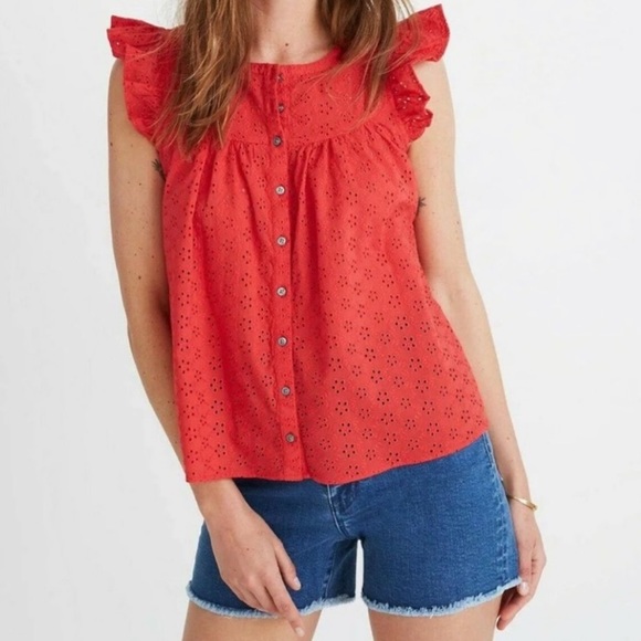 Madewell Tops - Madewell Ruffle Sleeve Bib Top